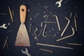 Different construction tools with Hand tools for home renovation maintenance and reparing concept Royalty Free Stock Photo