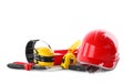 Different construction tools and hard hat isolated Royalty Free Stock Photo