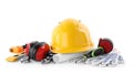 Different construction tools and hard hat isolated Royalty Free Stock Photo