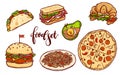 Different countries fast food set. Vector isolated hand drawn meal illustration