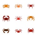 Different crab icons set, cartoon style