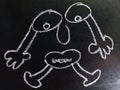 different creative cartoon character drawn on chalkboard black background