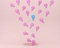 Different creative idea of blue light bulbs outstanding the floating on pink pastel background. Concept idea about business for