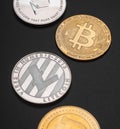 Different cryptocurrencies coins btc, ltc, dogecoin and eth