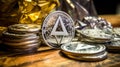 different cryptocurrency on the table. ethereum. altcoin