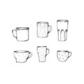 Different cups and mugs on white background