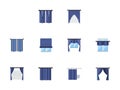 Different curtains colored flat icons set