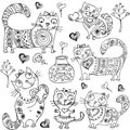 Different cute animals,objects and hearts.