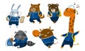 Different cute humanized animals in school uniform. Vector illustration.