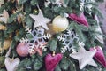 Different decorative Christmas-tree toys close-up, decorations for Christmas Royalty Free Stock Photo