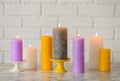 Different decorative wax candles