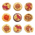 Different delicious galettes on white background, set. Top view Royalty Free Stock Photo