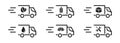 Different delivery service. Vector delivery icon set. Fast moving shipping truck