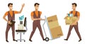 Different Delivery Service Workers And Clients, Smiling Couriers Delivering Packages And Movers Bringing Set Of Illustrations