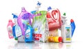 Different detergent bottles on a white background. 3d