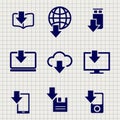 Different devices downloading data sketch icons Royalty Free Stock Photo