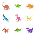 Different dinosaur icons set, cartoon style