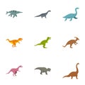 Different dinosaur icons set, flat style