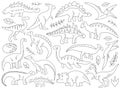 Different dinosaur linear silhouettes, prehistoric animal outline design isolated wild predator set