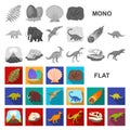 Different dinosaurs flat icons in set collection for design. Prehistoric animal vector symbol stock web illustration.