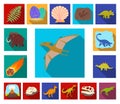 Different dinosaurs flat icons in set collection for design. Prehistoric animal vector symbol stock web illustration.