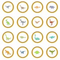 Different dinosaurs icons circle