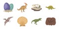 Different dinosaurs icons in set collection for design. Prehistoric animal vector symbol stock web illustration.