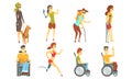 Different Disabled Handicapped People Set, Blind, Injured and Handicapped Persons Vector Illustration