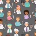 Different doctors profession charactsers seamless pattern background vector medical people