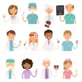 Different doctors profession charactsers vector medical people set.