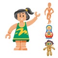 Different dolls toy character game dress and farm scarecrow rag-doll illustration