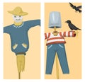 Different dolls toy character game dress and farm scarecrow rag-doll vector illustration Royalty Free Stock Photo