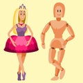 Different dolls toy character game dress and farm scarecrow rag-doll vector illustration Royalty Free Stock Photo