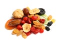 Different dried fruits on white background, top view. Healthy Royalty Free Stock Photo