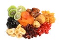 Different dried fruits on white background, top view Royalty Free Stock Photo