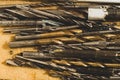 Different drills in a box. pile of drill bits in a case. work tools Royalty Free Stock Photo