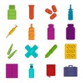 Different drugs icons doodle set