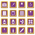 Different drugs icons set purple