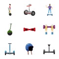 Different electric scooter icons set