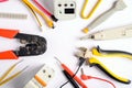 Different electrical tools on a white background .