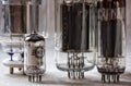 Different electronic vacuum tubes. close up view.