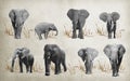 Different elephants for Wallpaper, on background. 3D rendering.