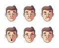 Different emotions of one character. man`s face in color.
