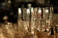 Different empty clean glasses in bar Royalty Free Stock Photo