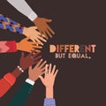 Different but equal and diversity skins hands touching each other vector design