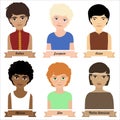 Different ethnic group children, boys. Colorful vector illustration