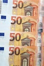 Different euro bank notes in a detailed close up view Royalty Free Stock Photo