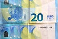Different euro bank notes in a detailed close up view Royalty Free Stock Photo