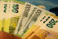 Different 100 and 200 euro banknotes Royalty Free Stock Photo