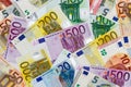 Different Euro banknotes